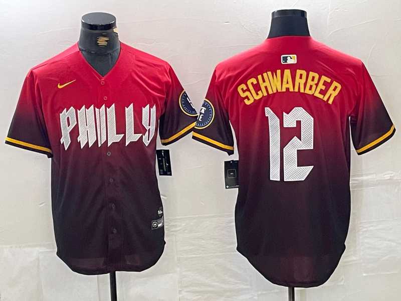 Mens Philadelphia Phillies #12 Kyle Schwarber Red 2024 City Cool Base Jersey